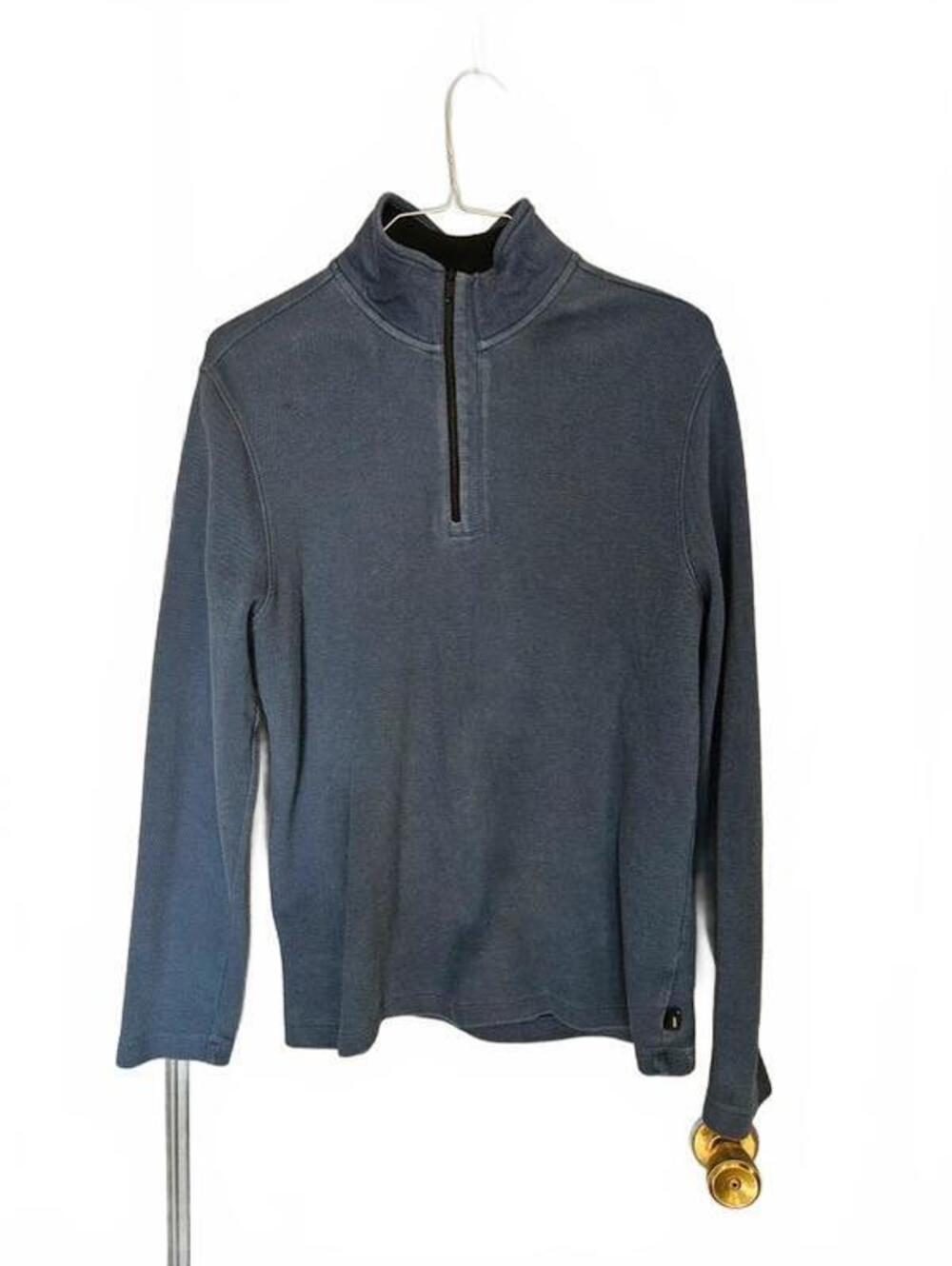 DKNY Men's Quarter Zip Pullover Sweater Shirt - Medium Blue Textured Knit